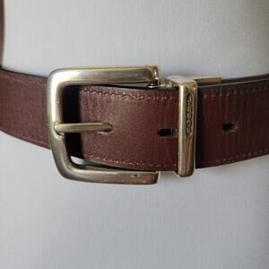 Fossil Reversible Black Brown Leather Belt Silver Buckle Hardware 39" Men Women